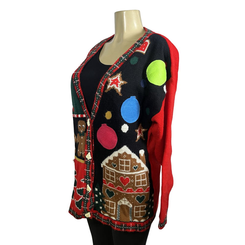 Playclothes Sweater‎ Womens Small Ugly Christmas Cardigan Gingerbread Made USA - Picture 2 of 15